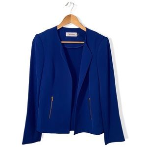 Calvin Klein Sz 8 Open Front Blazer Royal Blue Gold Career Jacket